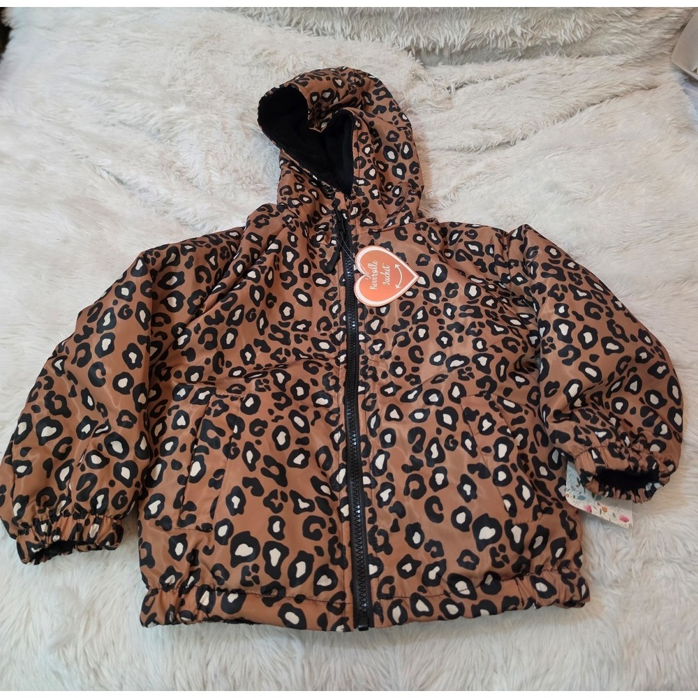NWT Maddie & Michelle Girls Reversible Leopard Hooded Jacket Fleece - Size 6